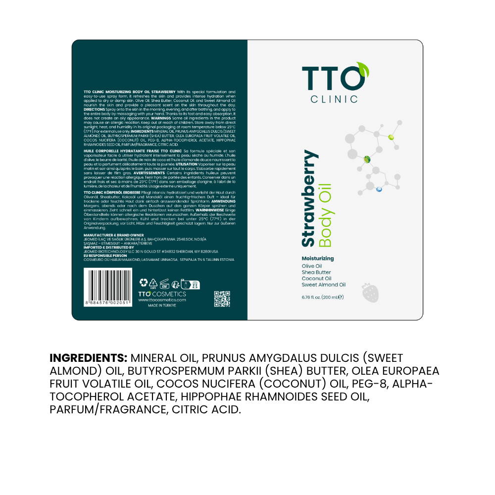 TTO Clinic Strawberry Moisturizing Body Oil Spray – 200 ml