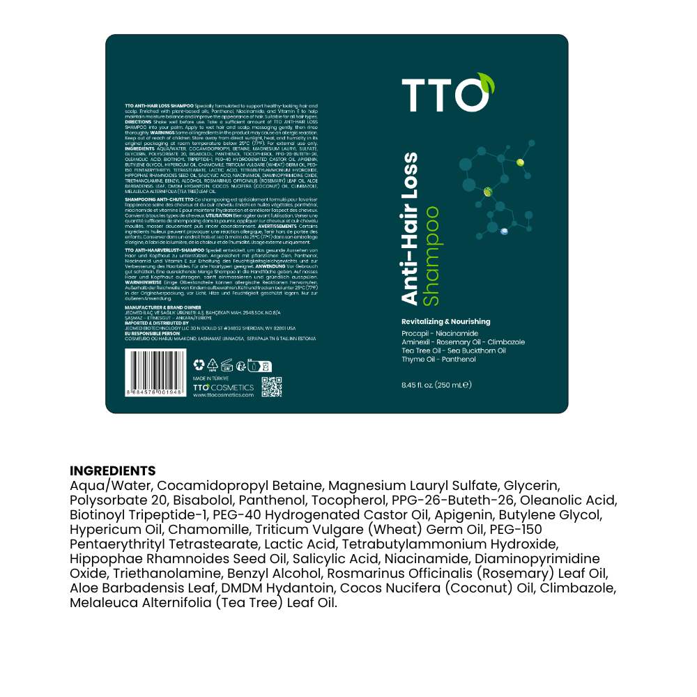 TTO Anti-Hair Loss Shampoo with Panthenol & Niacinamide – 250 ml